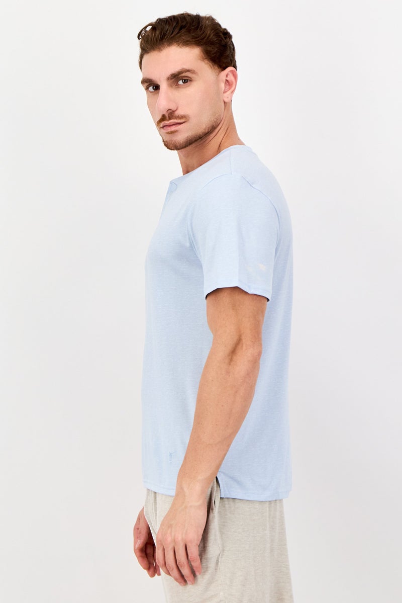 Frye Men Henley Neck Short Sleeve Plain T-shirt, Blue - Image 3
